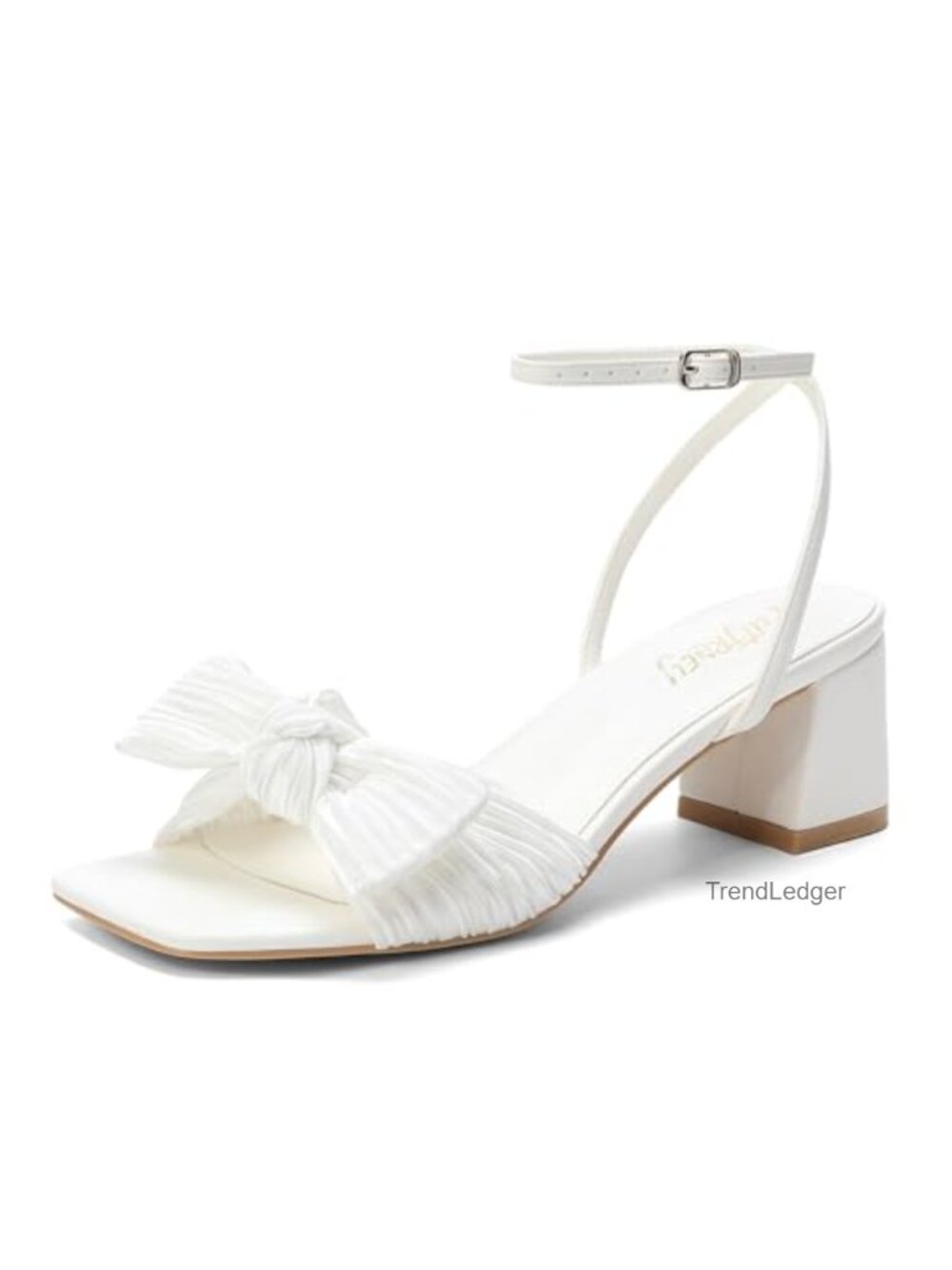 Women's Bow Low Block Heel Ankle Strap Sandals Square Toe PU
